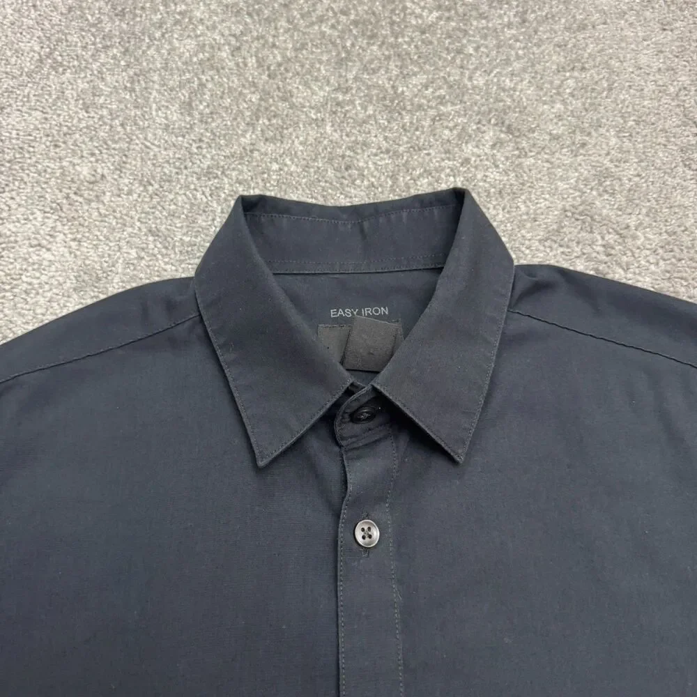 H&M Slim Fit Easy Iron Dress Shirt Mens Medium Black Long Sleeve Classic Work